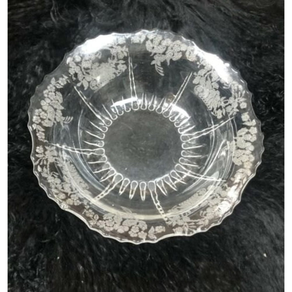 Viking New Martinsville Depression Glass Etched Flower Basket Footed Bowl